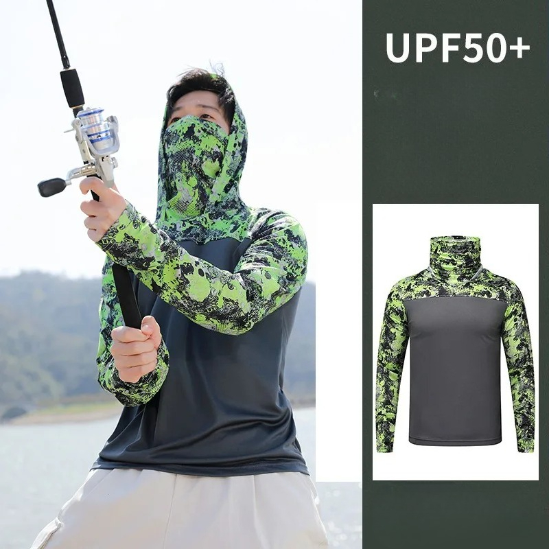 Fishing Shirt Hooded Men Sunsc - Fishing Mask Sun Protection 评论和价格