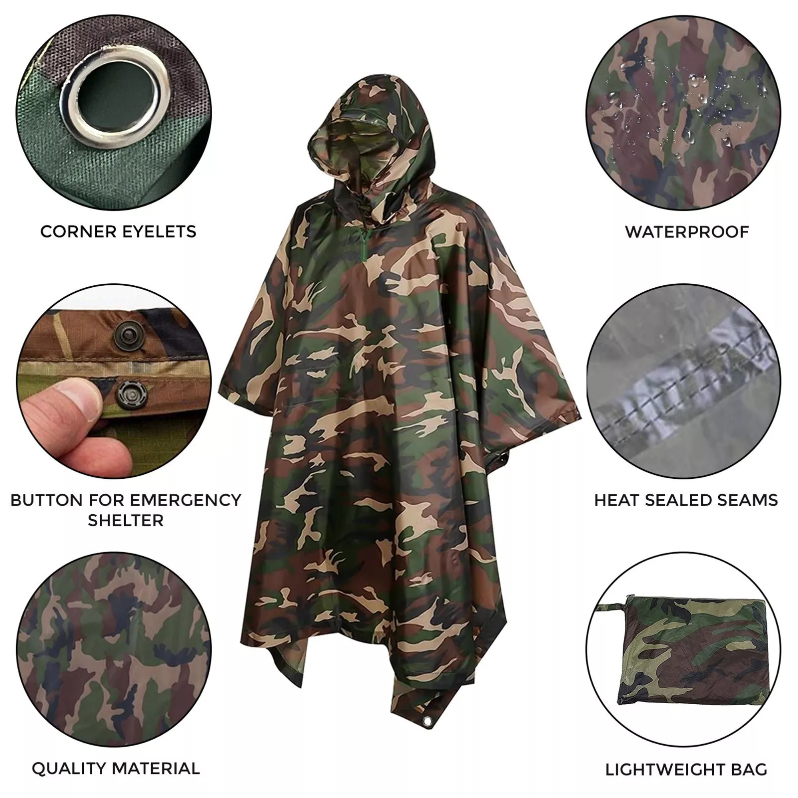 Camouflage Rain Cloak Full Bod - Fishing Rain Suit 评论和价格